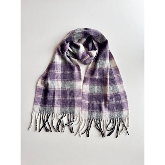 JAMES PRINGLE WEAVERS Purple Haze Plaid 100% Acrylic Fringed Rectangle Scarf - Picture 2 of 8